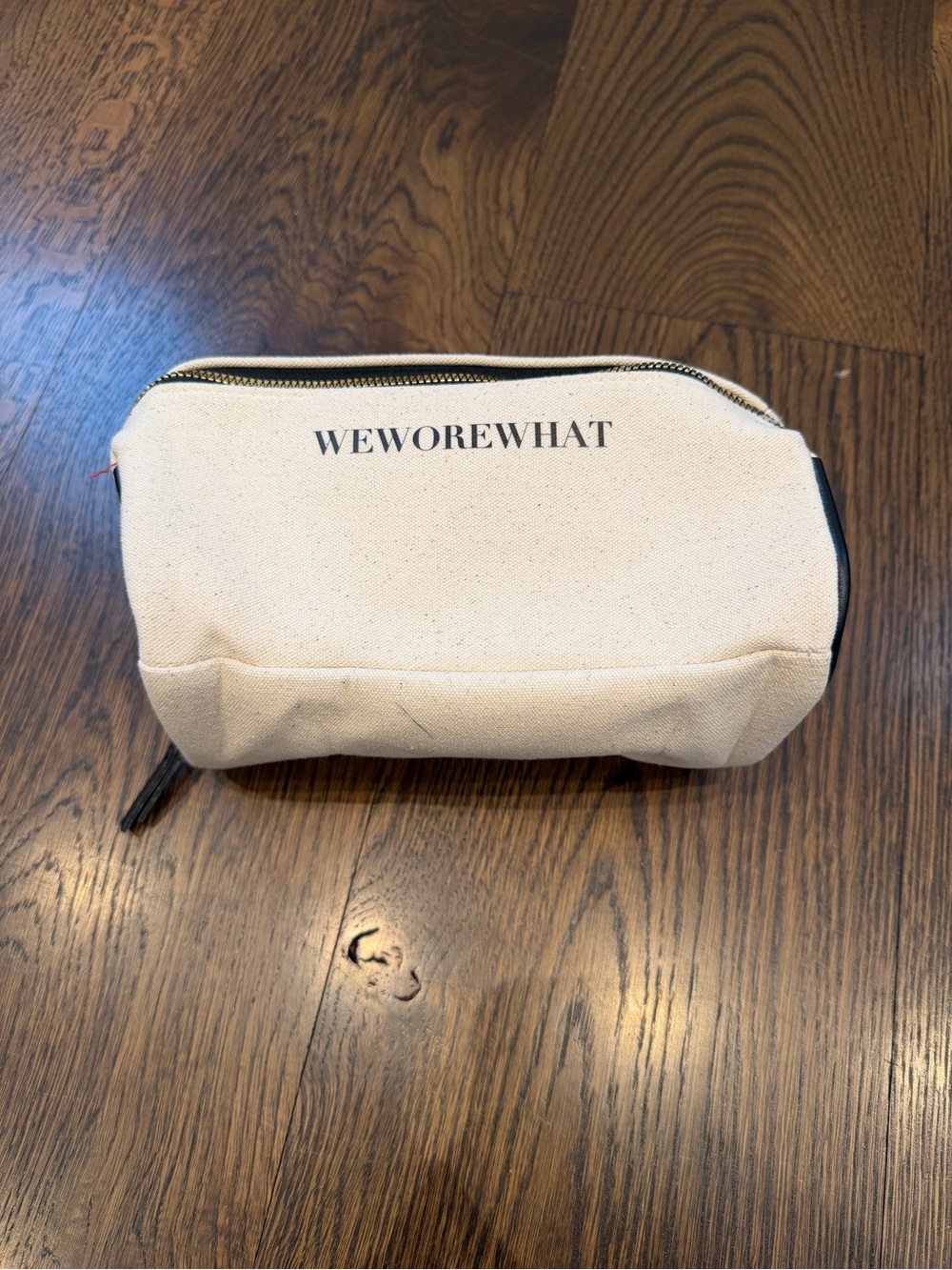 NWT WeWoreWhat Natural Canvas Cosmetic Case with Black Trim